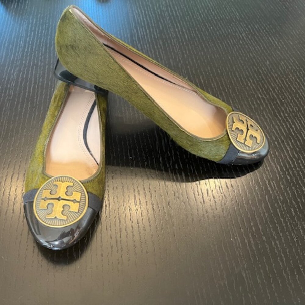 Tory Burch green black ballet flats, size 10